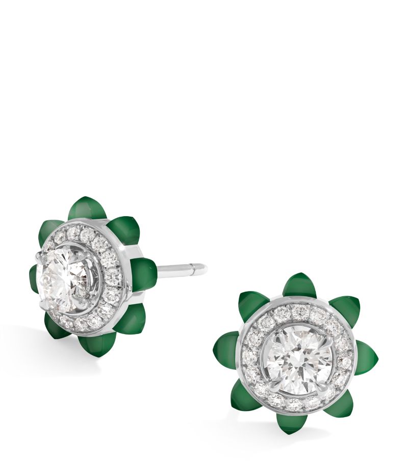  Marli New York White Gold, Diamond And Green Agate Tip-Top Earrings