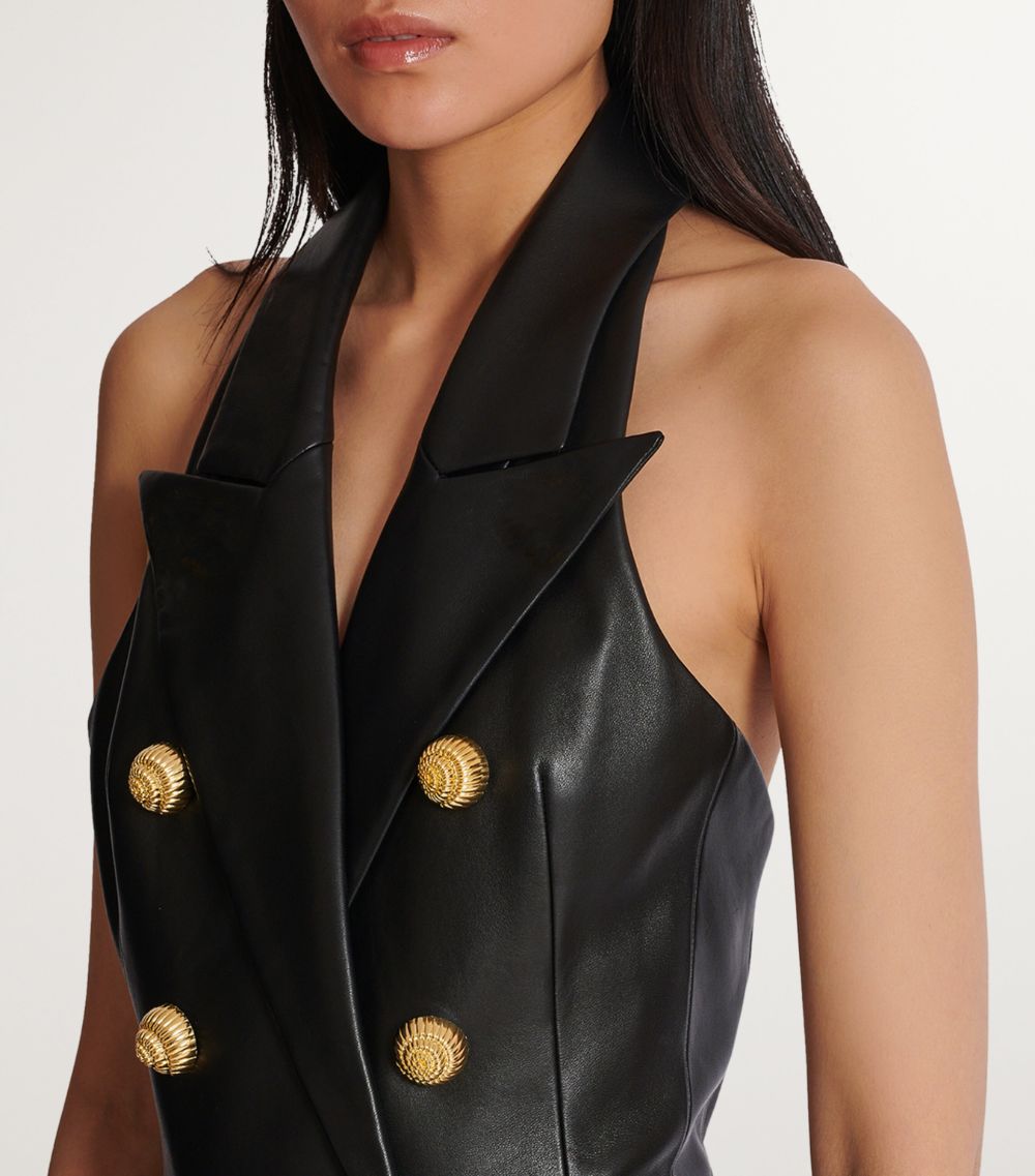 Balmain Balmain Leather Halterneck Mini Dress