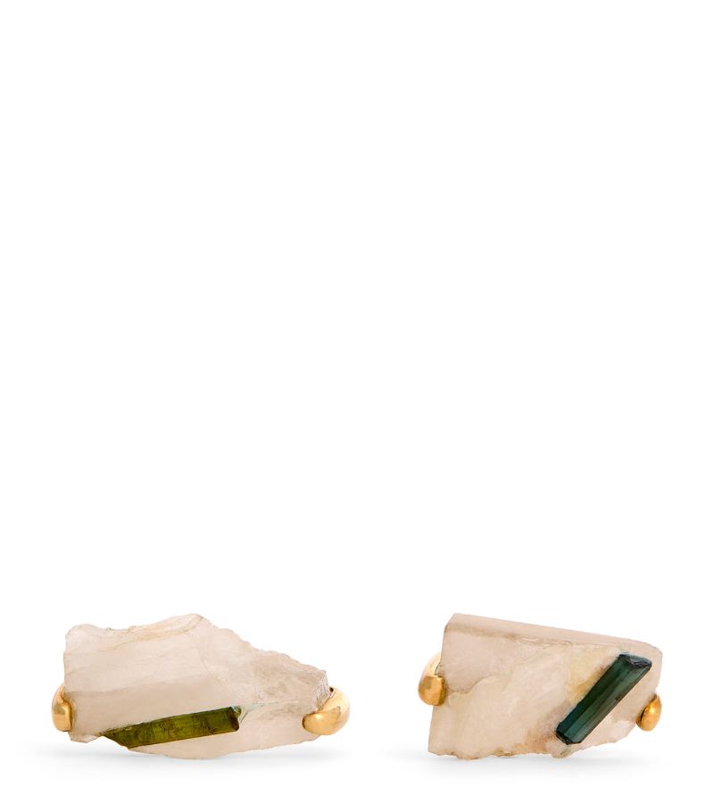 Tateossian Tateossian Yellow Gold, Quartz And Green Tourmaline Cufflinks