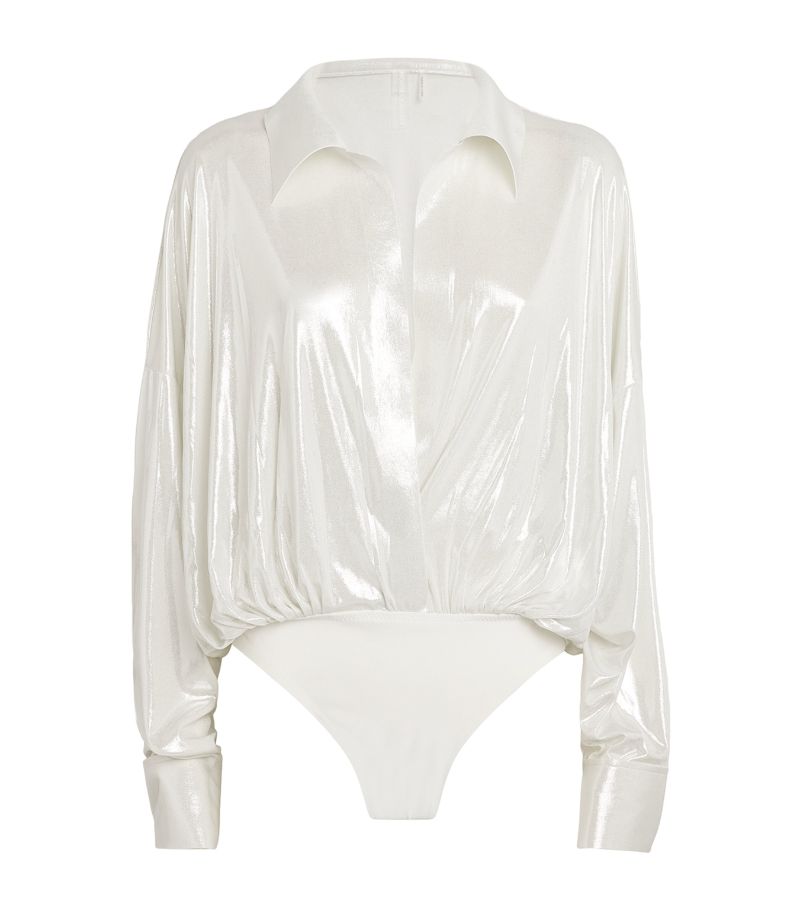 Norma Kamali Norma Kamali Lamé Shirt Bodysuit