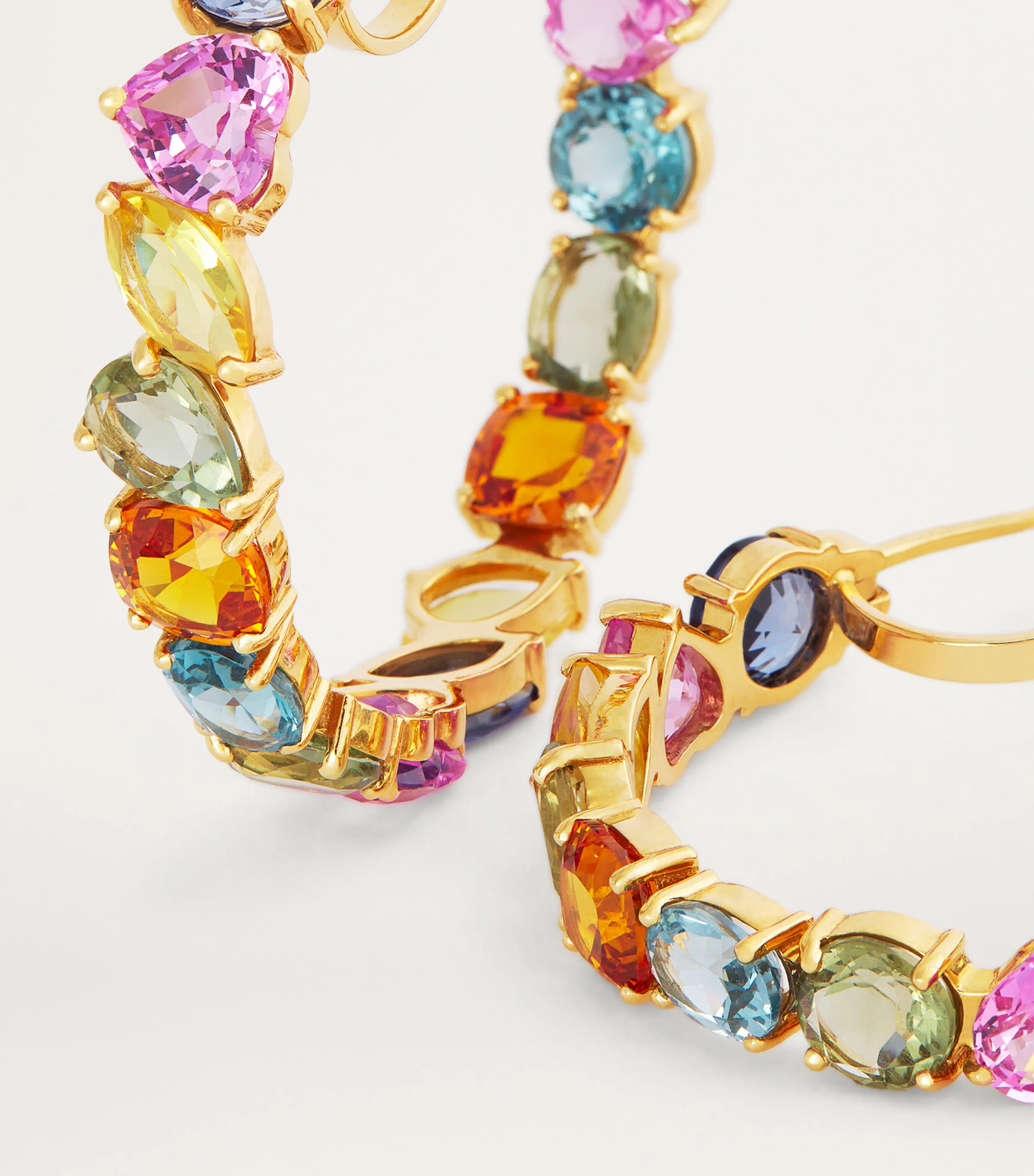 Nadine Aysoy Nadine Aysoy Yellow Gold and Multicoloured Gemstone Catena Hoop Earrings