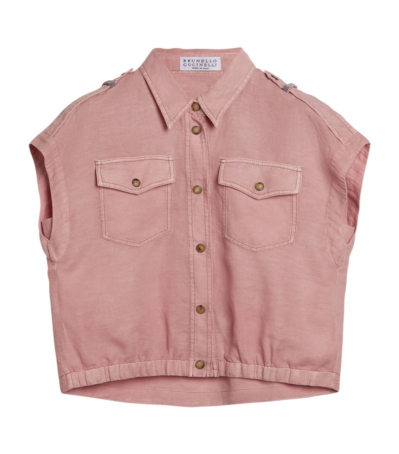 Brunello Cucinelli Kids Brunello Cucinelli Kids Cotton-Linen Pinpoint Sleeveless Denim Jacket (4-12+ Years)