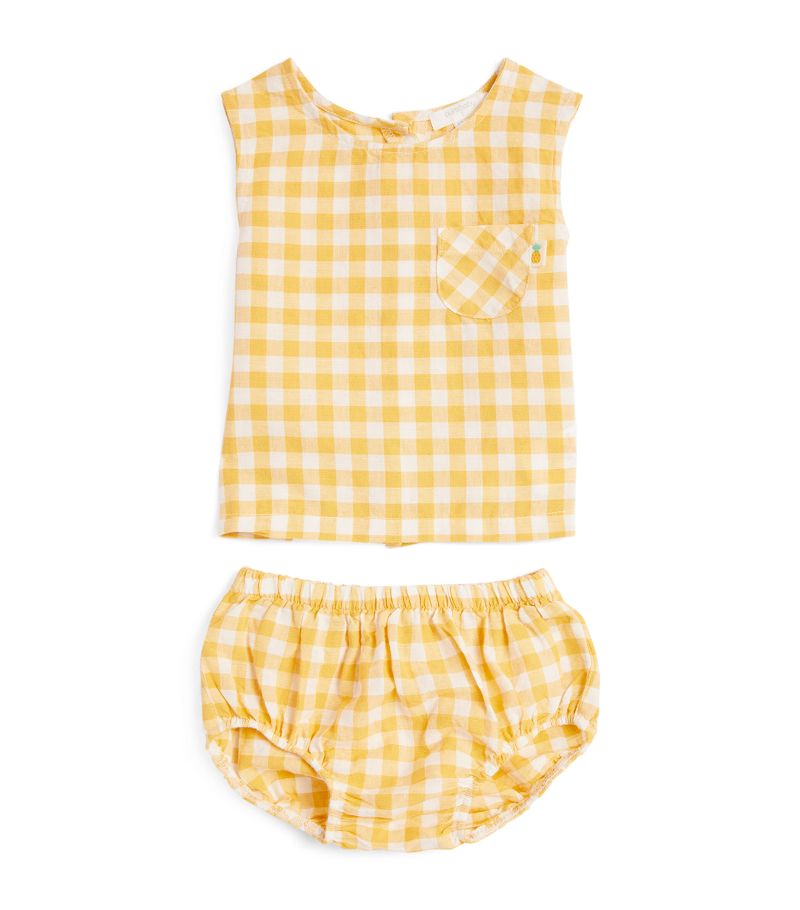 Purebaby Purebaby Cotton-Linen Gingham Top And Bloomer Set (0-24 Months)