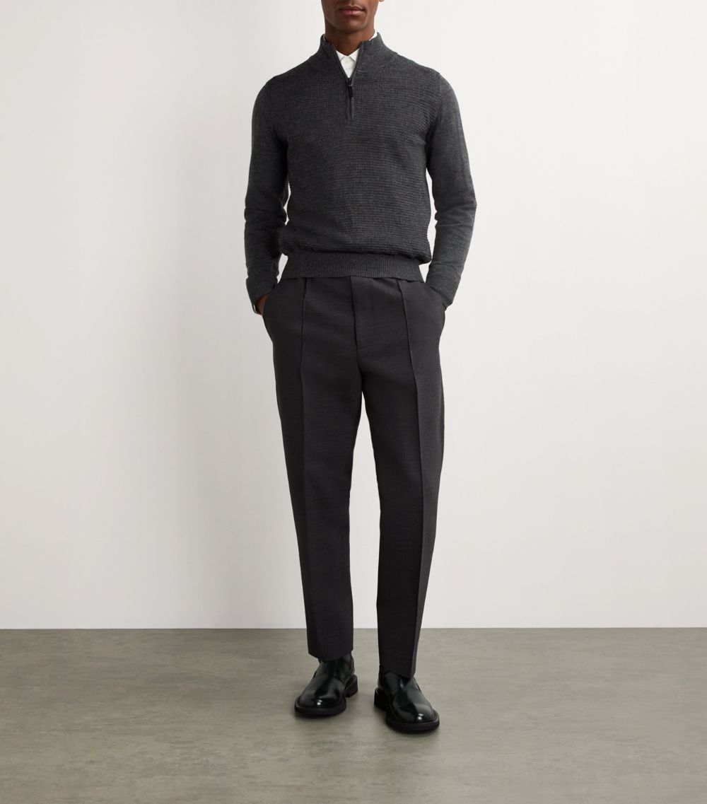 Canali Canali Wool Textured Quarter-Zip Sweater