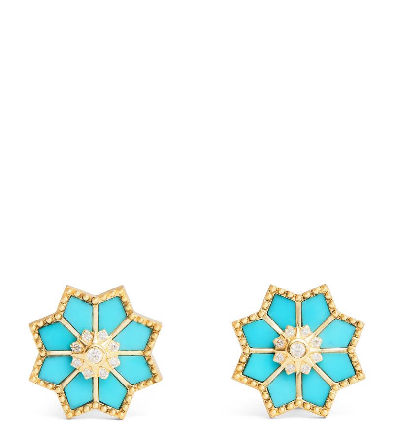 Orly Marcel Orly Marcel Yellow Gold, Diamond And Turquoise Fez Earrings
