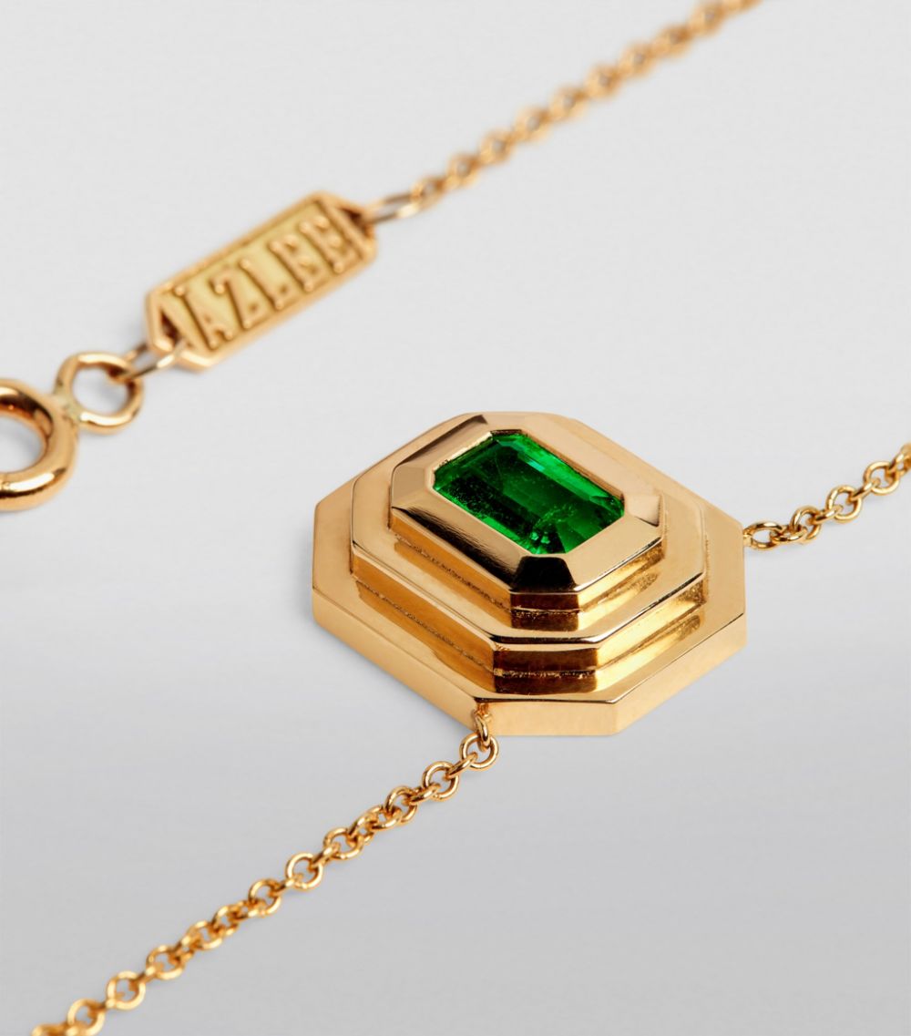 Azlee Azlee Yellow Gold and Emerald Staircase Necklace