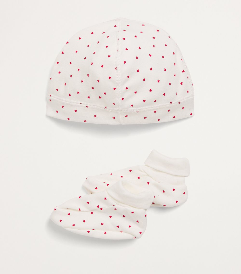  Petit Bateau Heart Print Hat And Socks Set