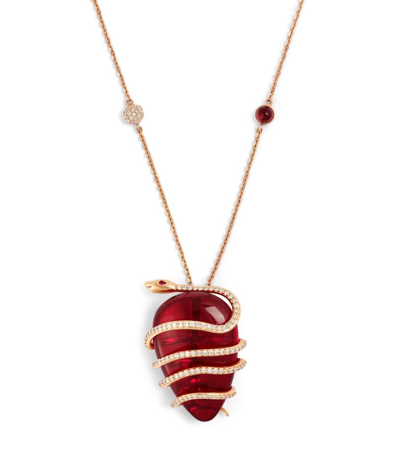 Bee Goddess Bee Goddess Rose Gold, Diamond And Ruby Cosmic Egg Necklace
