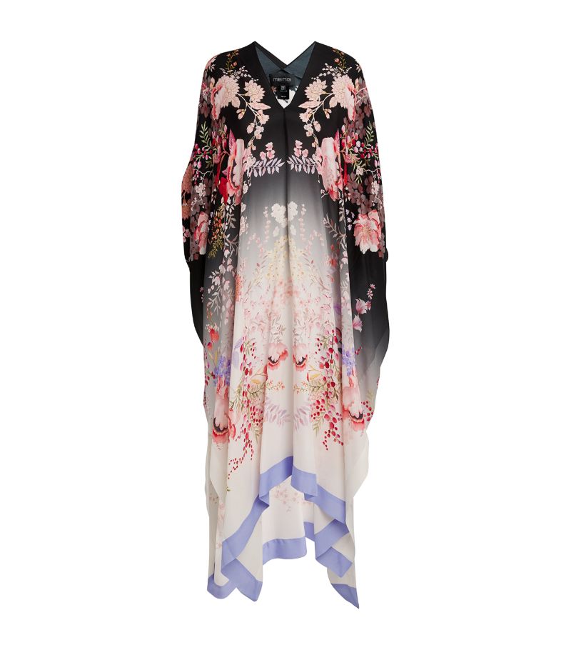 Meng Meng Silk-Satin Floral Kaftan Dress