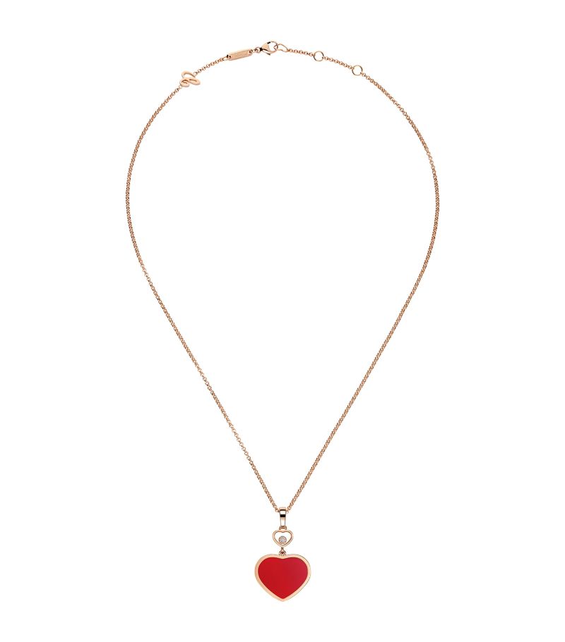 Chopard Chopard Rose Gold, Carnelian And Diamond Happy Hearts Pendant
