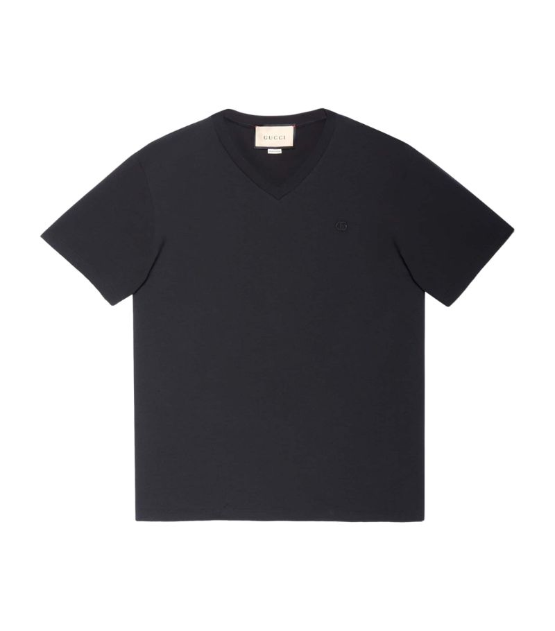 Gucci Gucci Embroidered V-Neck Cotton T-Shirt