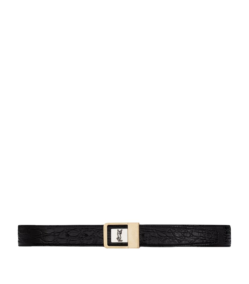 Saint Laurent Saint Laurent Croc-Embossed Leather Buckle Belt