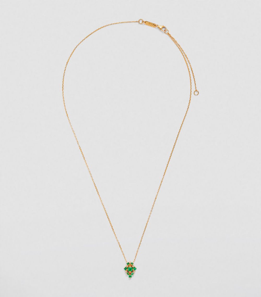Suzanne Kalan Suzanne Kalan Yellow Gold, White Diamond And Emerald Princess Cluster Necklace