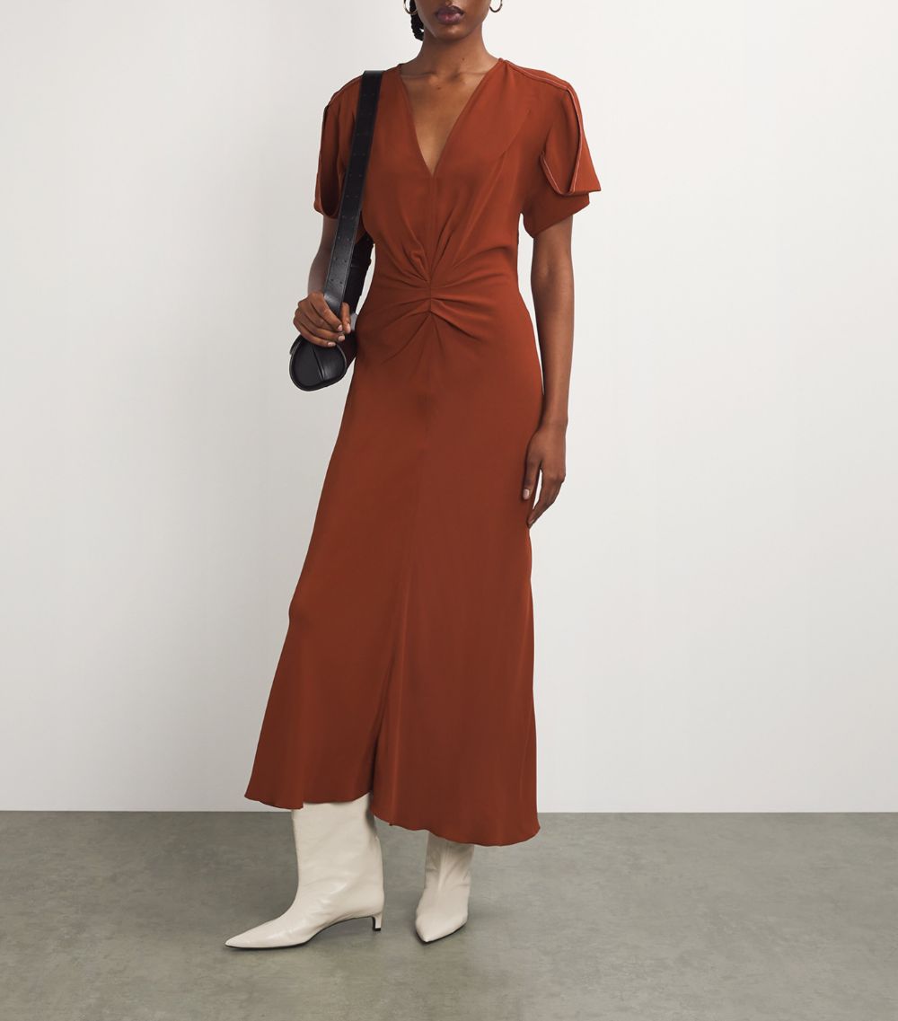 Victoria Beckham Victoria Beckham Gathered V-Neck Midi Dress