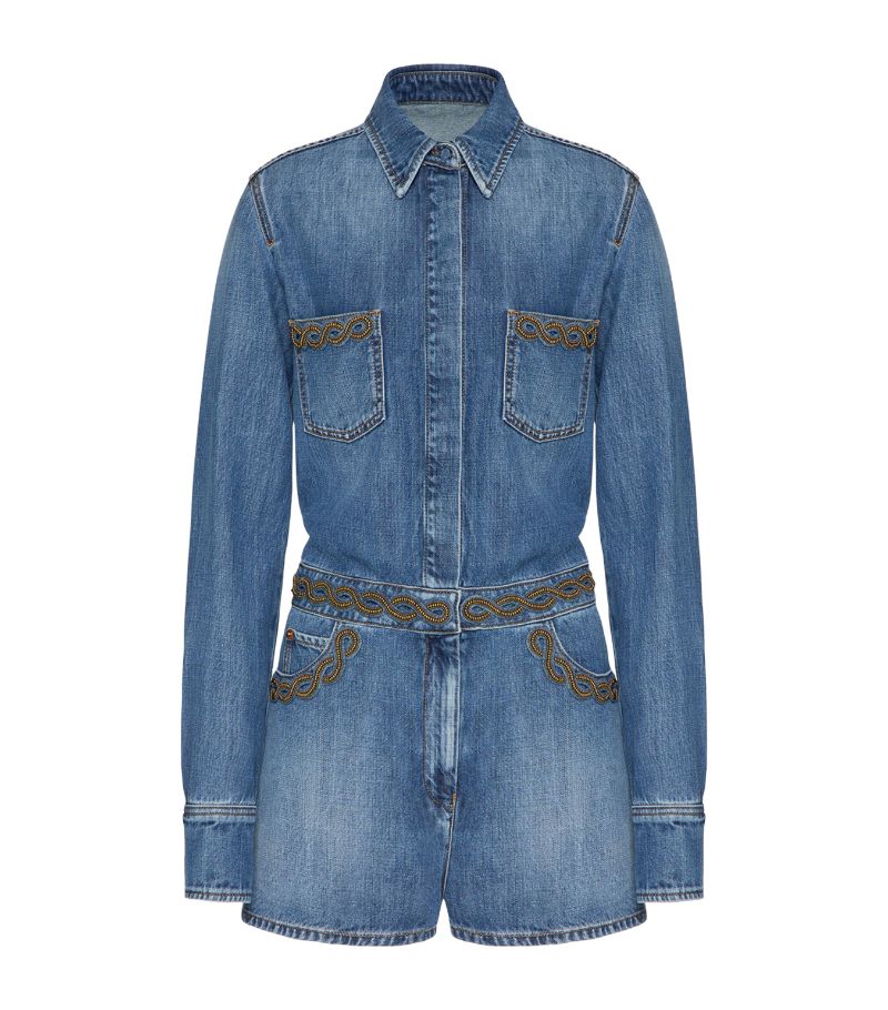 VALENTINO GARAVANI Valentino Garavani Denim Embroidered Playsuit