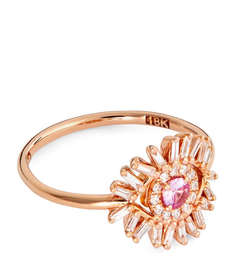 Suzanne Kalan Suzanne Kalan Rose Gold, Diamond And Pink Sapphire Mini Evil Eye Ring (One Size)