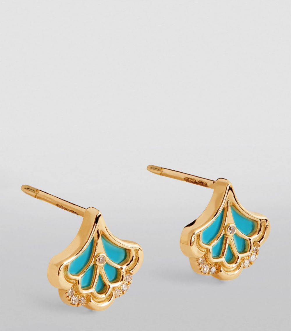 L'Atelier Nawbar L'Atelier Nawbar Yellow Gold, Diamond And Turquoise Mini Shell Earrings