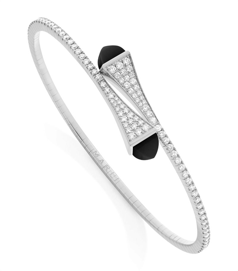  Marli New York Midi White Gold, Diamond And Black Onyx Cleo Slip-On Bracelet