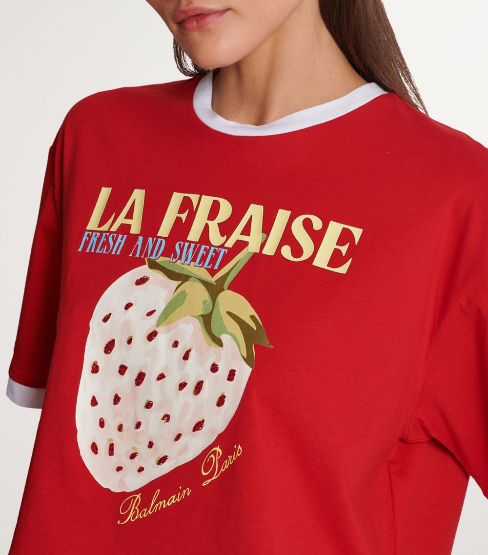 Balmain Balmain Cropped Strawberry Print T-Shirt