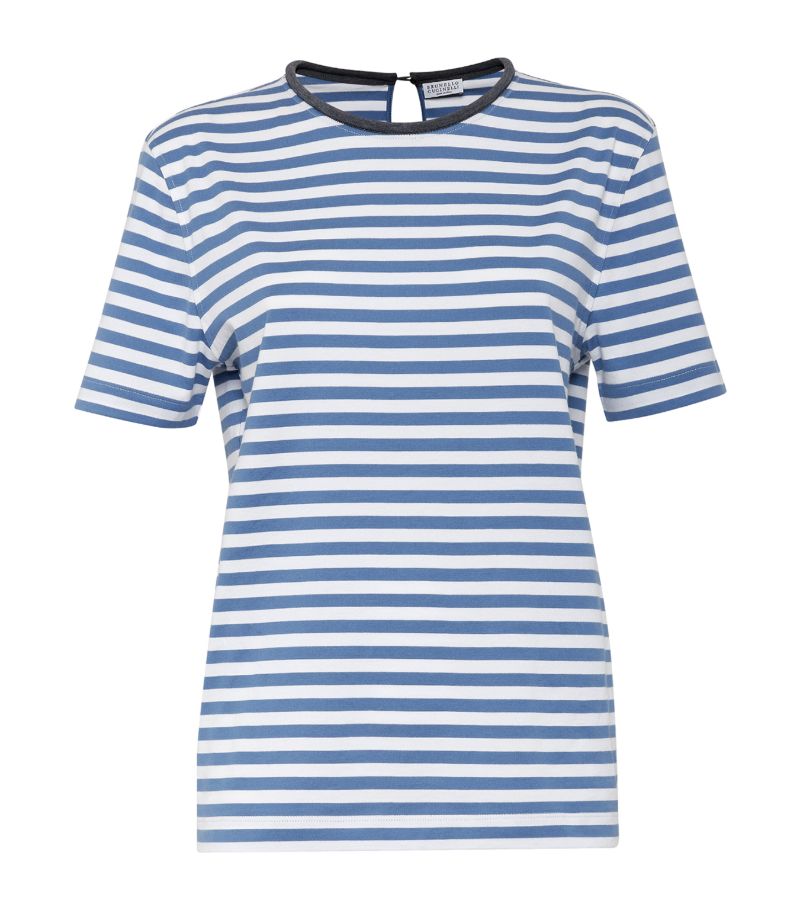 Brunello Cucinelli Brunello Cucinelli Cotton Striped Monili-Trim T-Shirt