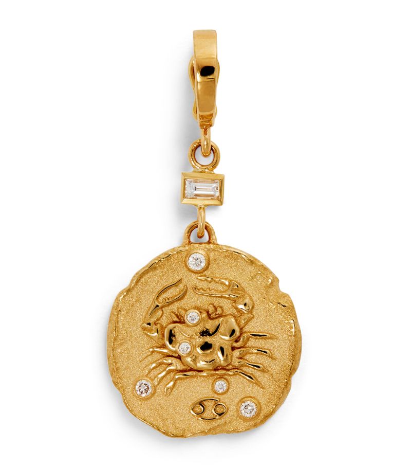 Azlee Azlee Small Yellow Gold And Diamond Cancer Coin Charm