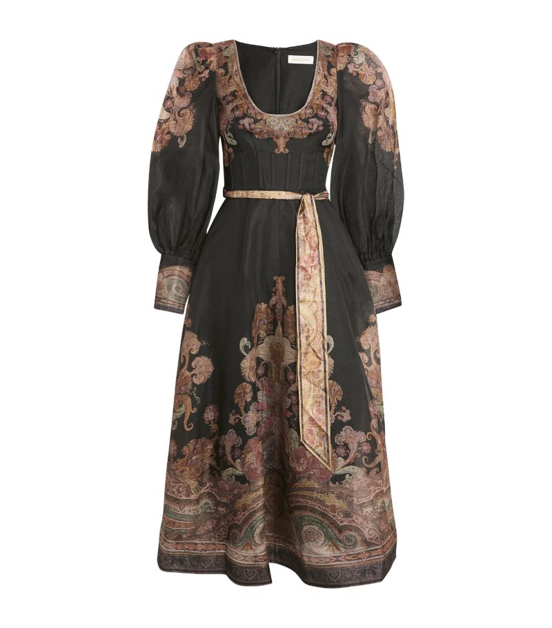 Zimmermann Zimmermann Linen-Silk Corseted Midi Dress