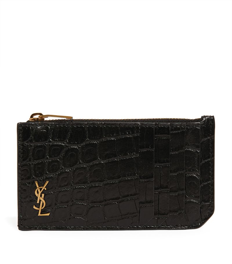 Saint Laurent Saint Laurent Croc-Embossed Monogram Card Holder