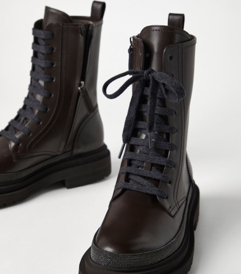 Brunello Cucinelli Brunello Cucinelli Leather Monili-Detail Biker Boots