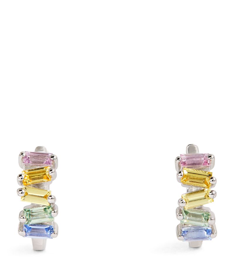 Suzanne Kalan Suzanne Kalan White Gold And Sapphire Bold Huggie Earrings