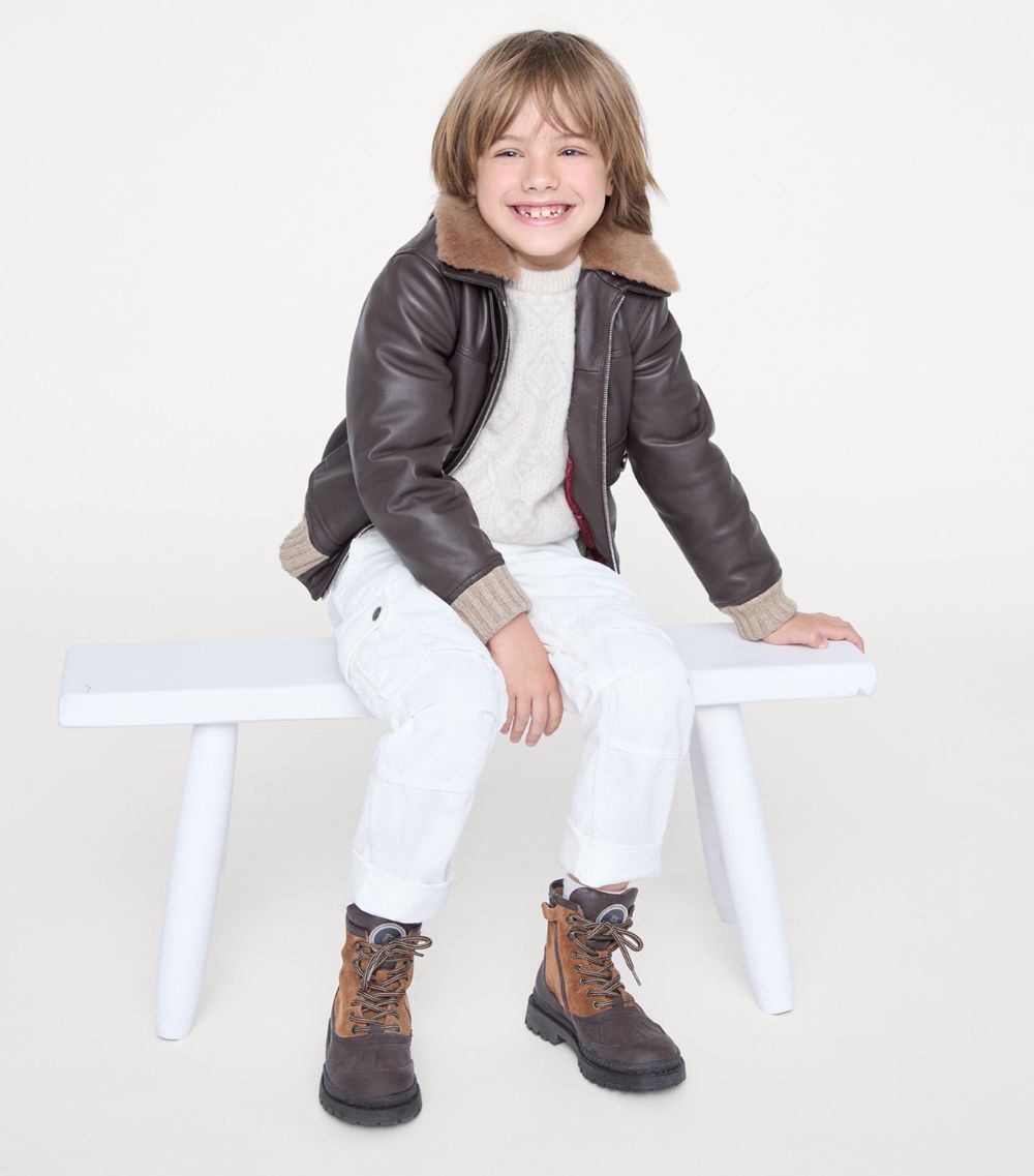 Brunello Cucinelli Kids Brunello Cucinelli Kids Leather Shearling-Collar Aviator Jacket (4-12+ Years)