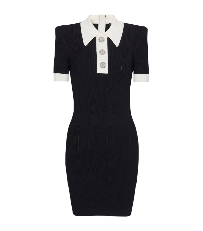 Balmain Balmain Ribbed-Knit Polo Mini Dress