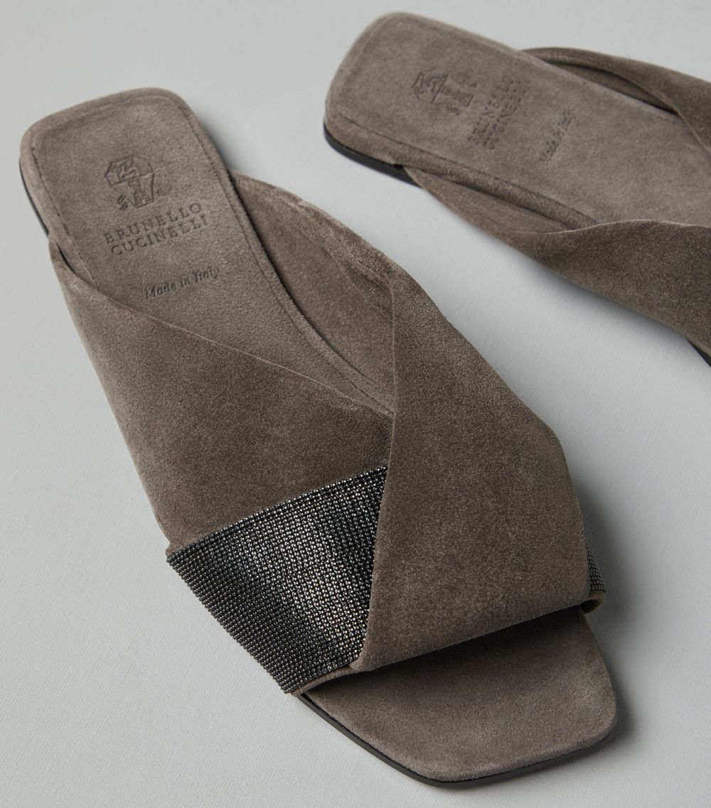 Brunello Cucinelli Brunello Cucinelli Suede Monili-Trim Slides