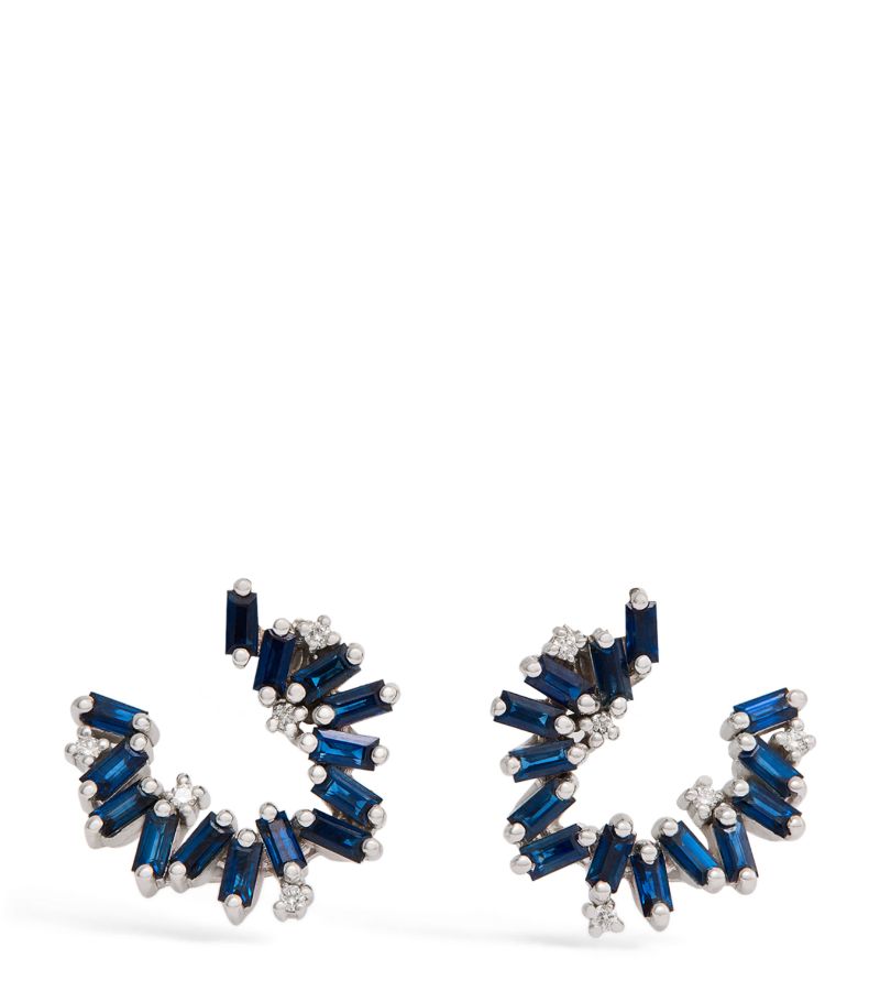 Suzanne Kalan Suzanne Kalan Mini White Gold And Sapphire Bold Hoops