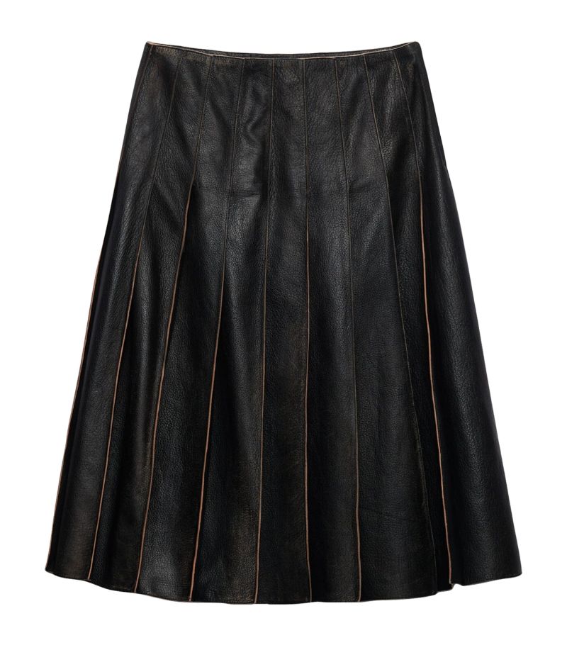 Prada Prada Leather Pleated Midi Skirt