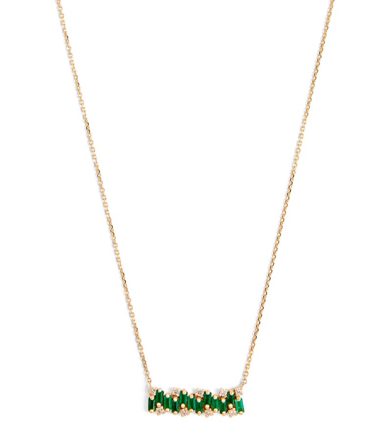 Suzanne Kalan Suzanne Kalan Yellow Gold, Diamond And Emerald Shimmer Bar Necklace