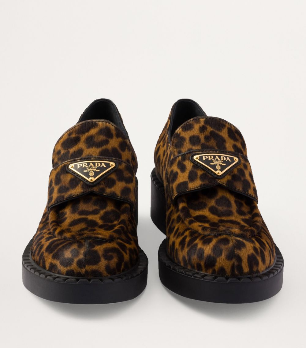 Prada Prada Leather Animal Print Loafers 50