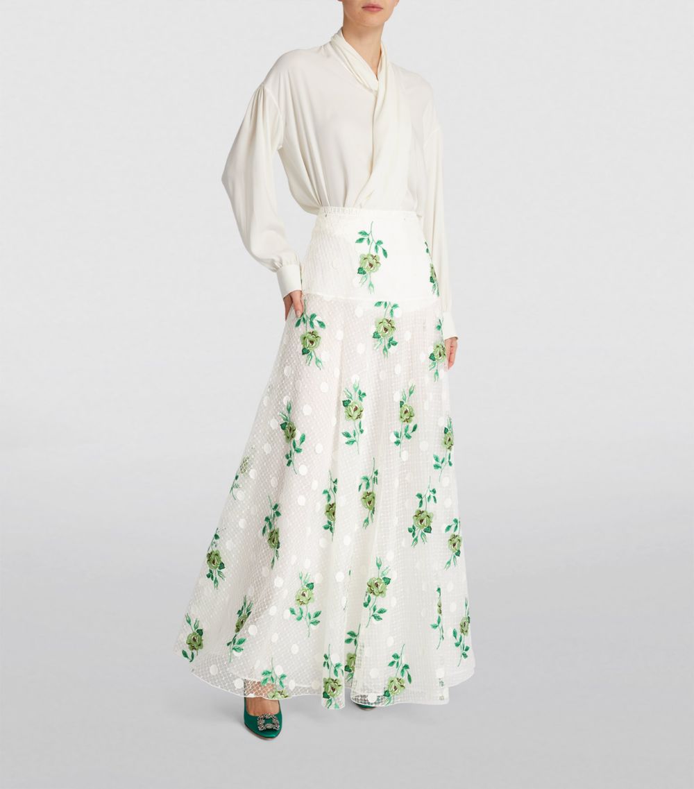 Giambattista Valli Giambattista Valli Floral-Embroidered Macramé Maxi Skirt