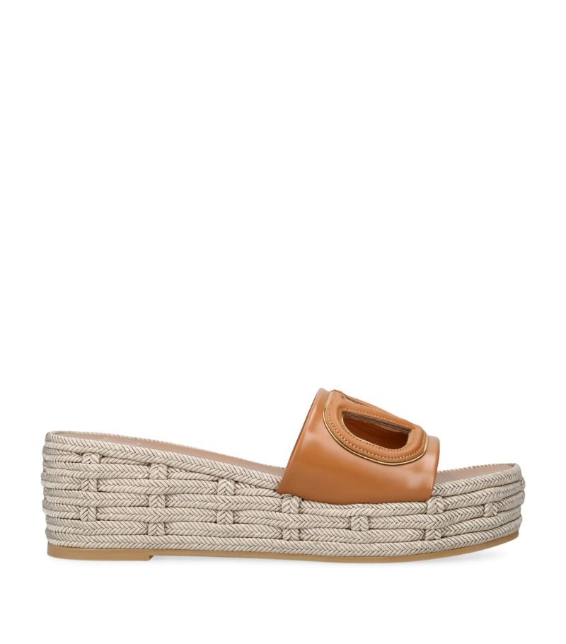 VALENTINO GARAVANI Valentino Garavani Leather Vlogo Espadrille Wedge Mules 60