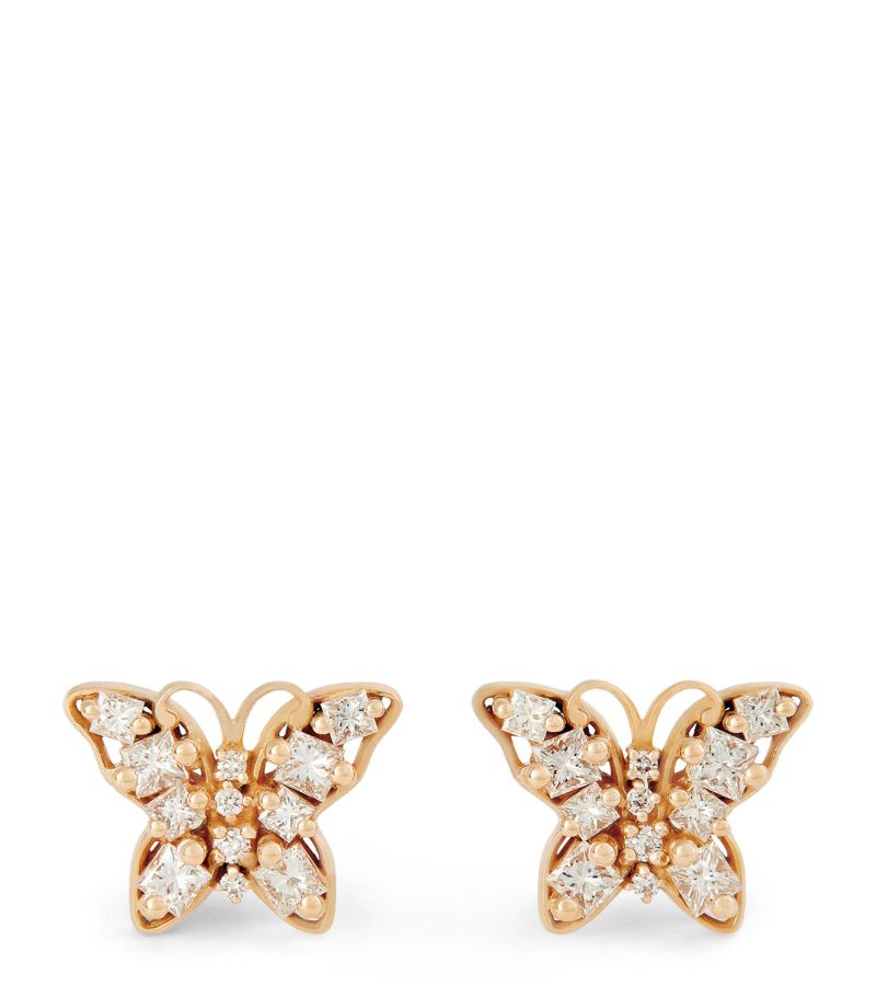 Suzanne Kalan Suzanne Kalan Mini Rose Gold And Diamond Princess Butterfly Earrings