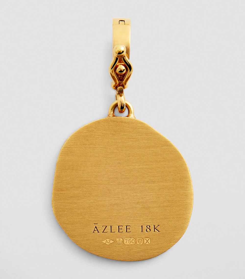 Azlee Azlee Small Yellow Gold And Diamond Goddess Coin Charm