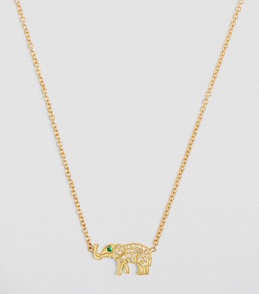 Jennifer Meyer Jennifer Meyer Yellow Gold, Diamond And Emerald Mini Elephant Necklace