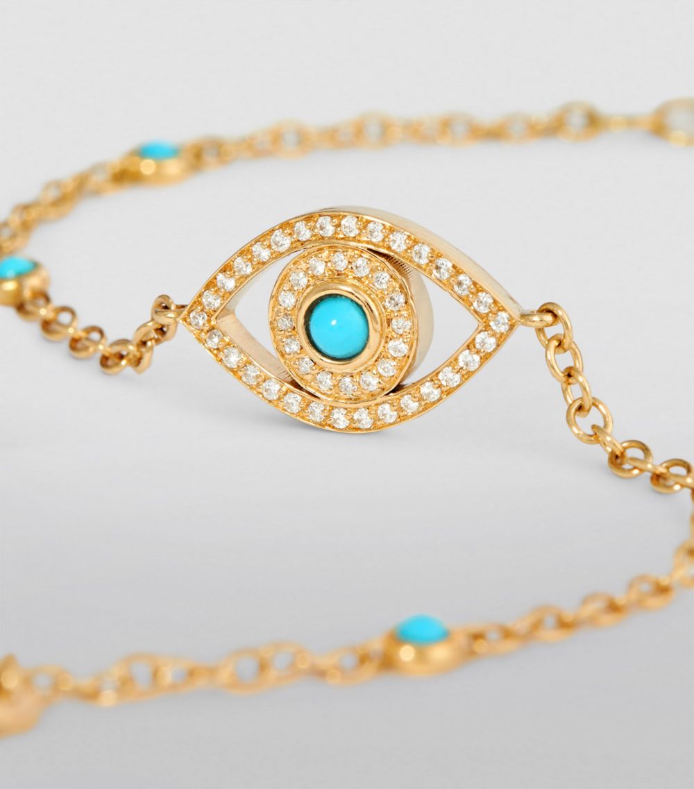 Netali Nissim Netali Nissim Yellow Gold, Turquoise And Diamond Mini Eye Bracelet