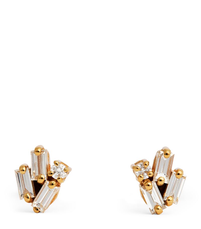 Suzanne Kalan Suzanne Kalan Yellow Gold And Diamond Classic Fireworks Cluster Earrings