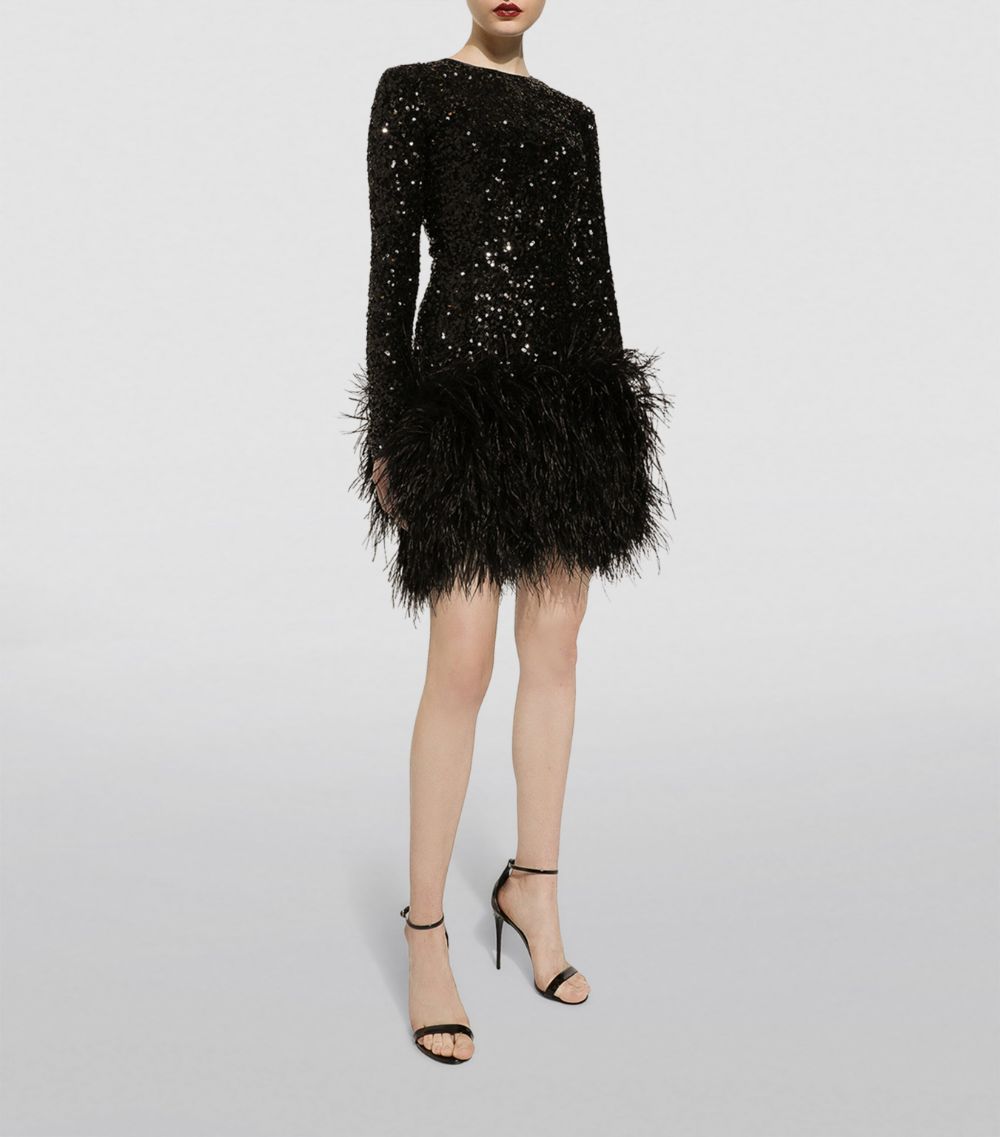 Dolce & Gabbana Dolce & Gabbana Sequin-Embellished Feather-Trim Mini Dress