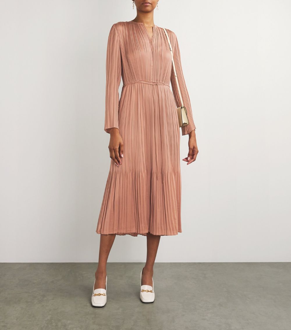 Vince Vince Satin Belted Pleated Midi Dress