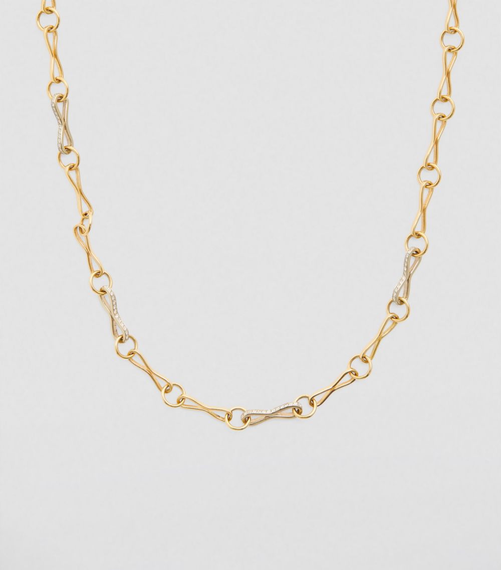 Azlee Azlee Yellow Gold, White Gold And Diamond Circle Link Chain Necklace