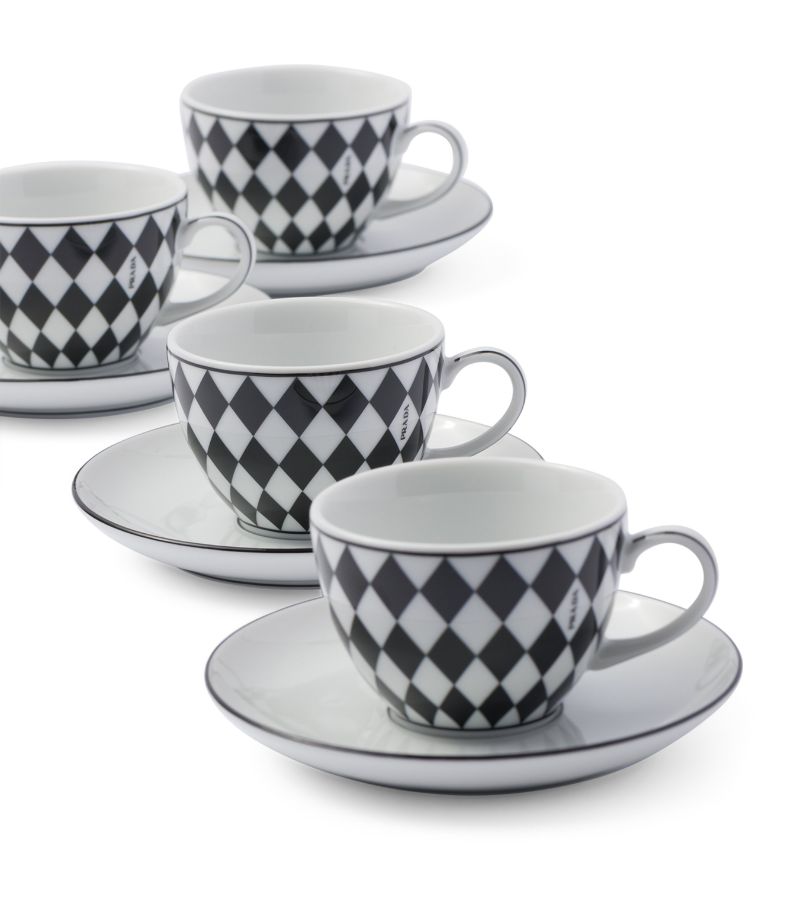 Prada Prada Chequerboard Coffee Cup And Saucer (Set Of 4)