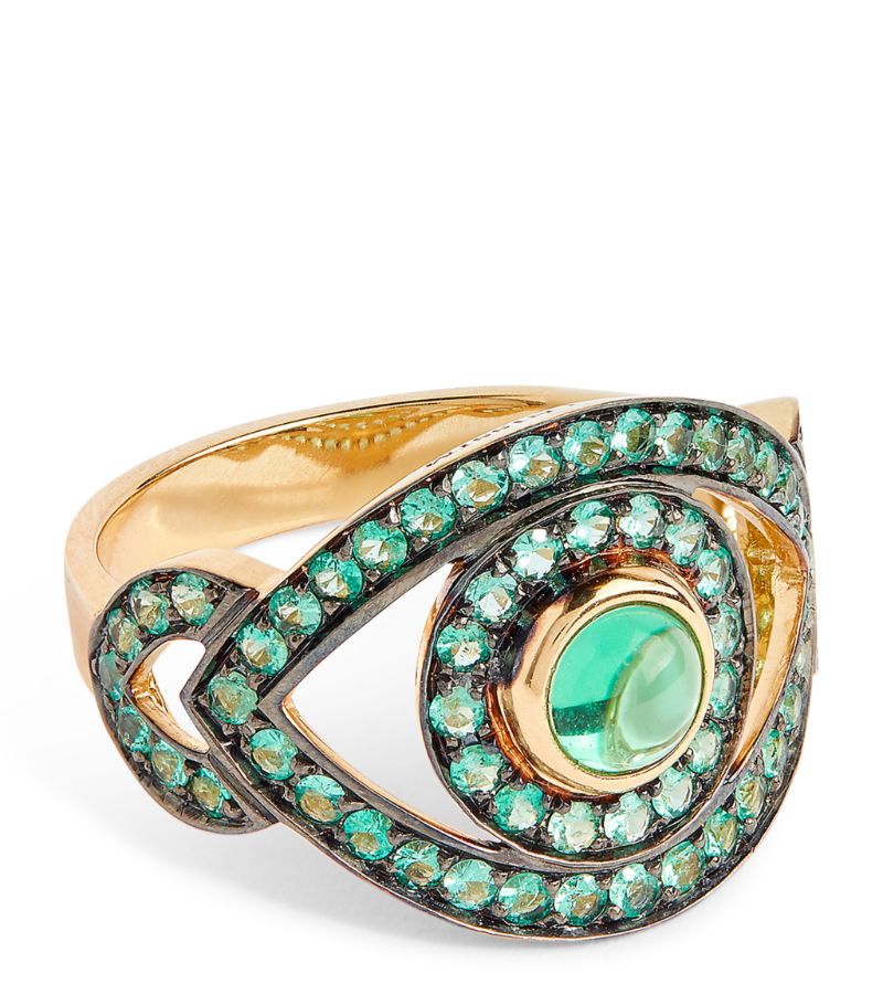 Netali Nissim Netali Nissim Yellow Gold, Quartz and Emerald Protected Eye Ring