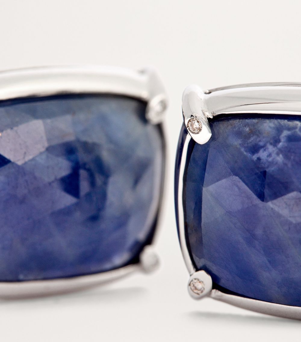 Tateossian Tateossian White Gold, White Diamond And Blue Sapphire Oval Cufflinks