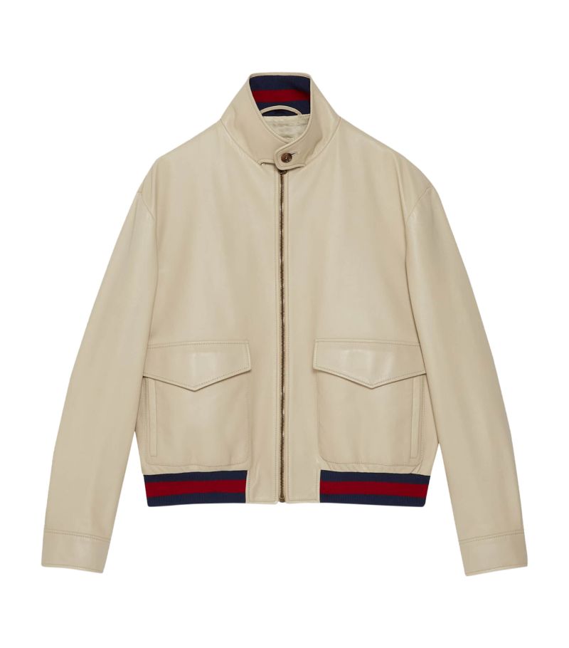 Gucci Gucci Leather Web Stripe Bomber Jacket